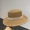Summer Hat Female Sunshade Beach Seaside Big Eaves Sun Protection Flat Top Straw Hat Retro Pearl Fashion Vacation Sun Hat