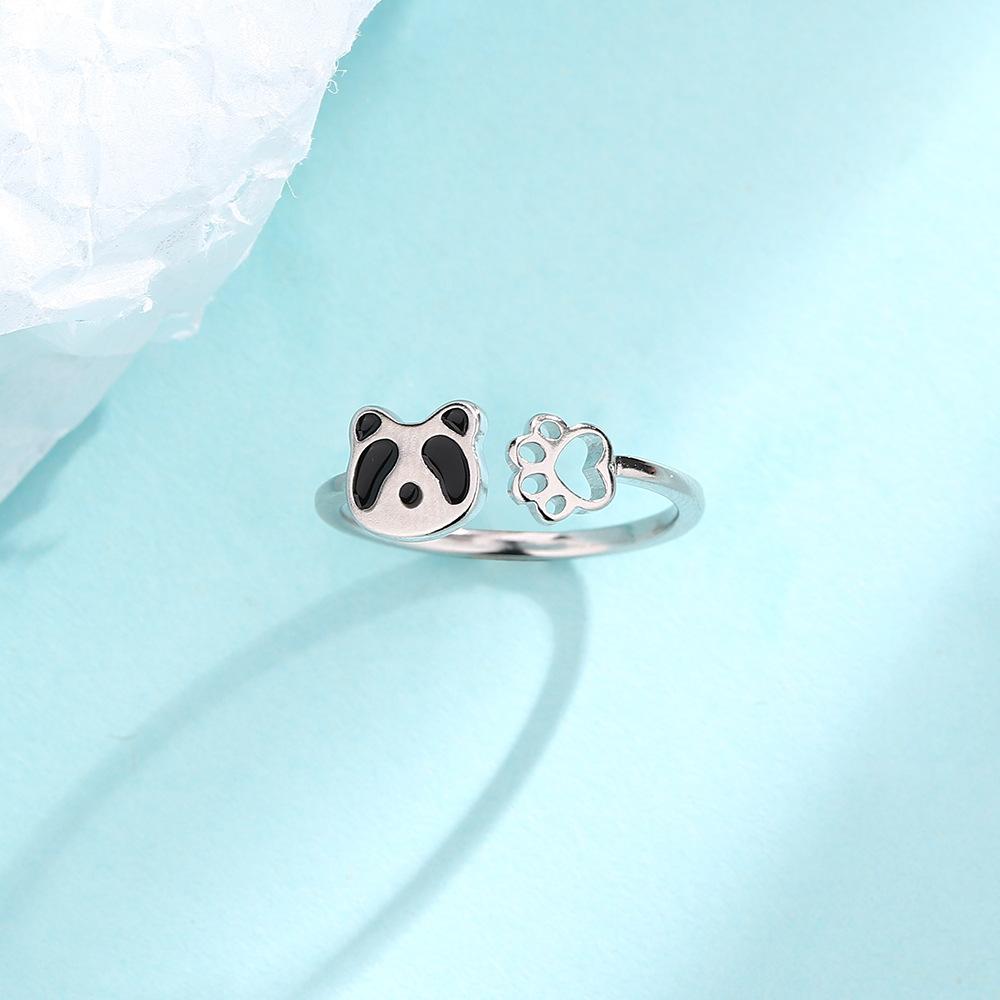 Ladies Adjustable Cute Panda Open Rings Jewelry