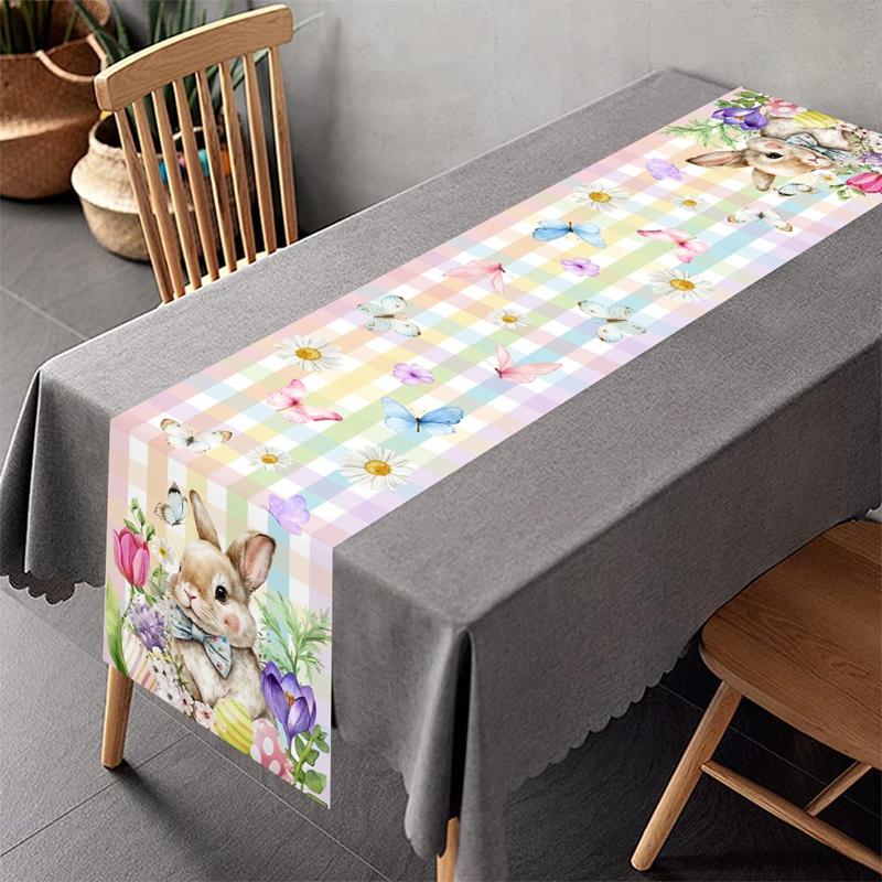 Vintage Osterhase Tischläufer Kaninchen Eier Blume Tischdecke Frühling Osterdekorationen Für Haus Küche Esstisch Dekor