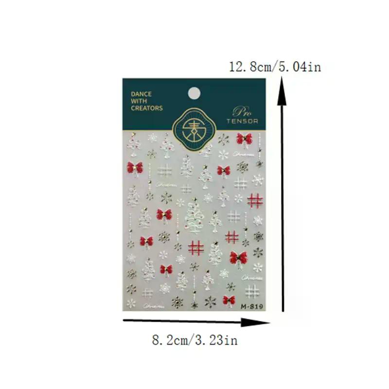 Cute Christmas Style White Christmas Tree Snowflake Nail Art Stickers Red Bow Nail Art Print Embossed Sticker Festive Nail Decor