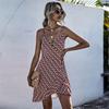 Seaside skirt European and American suspender print irregular ruffle edge one-piece dress