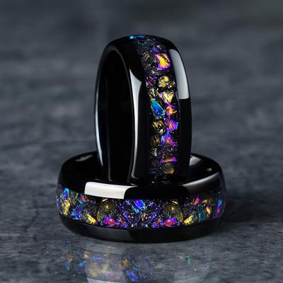 Fashion 8mm Men Stainless Steel Rings Inlay Galaxy Style Colorful Abalone Shell Rings For Men Wedding Engagement Band Jewelry