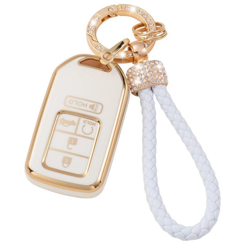 Gold-Rimmed Car Key Set with Diamond Ring Pendant Key Chain