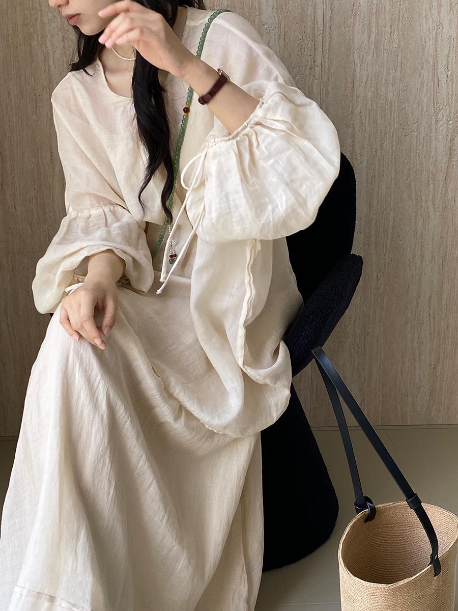 

Jiangzuo Women s 100% Linen Casual Fashion Two-Piece: Shirt & Skirt Set M
