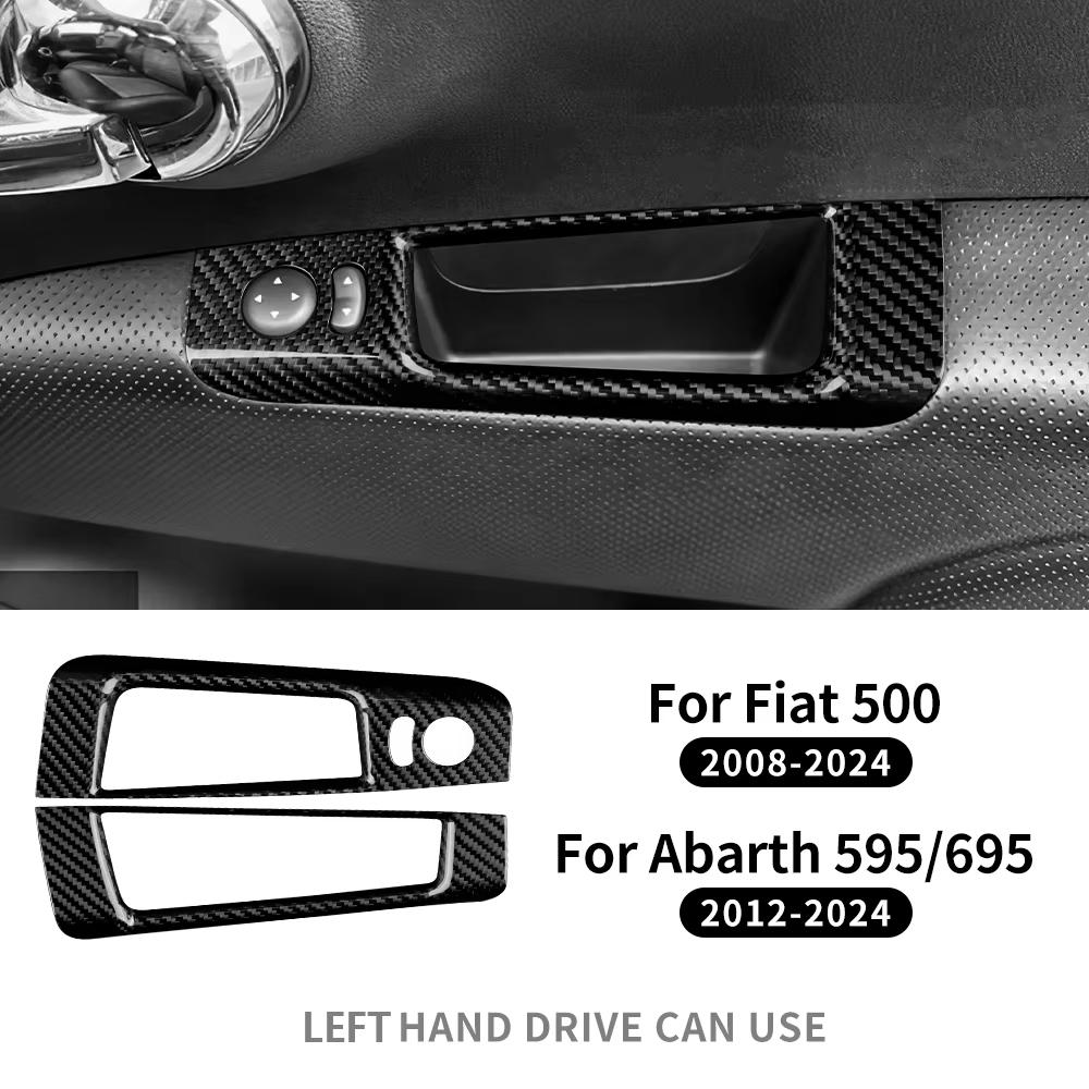 LHD RHD Real Hard Dry Carbon Fiber Sticker For Fiat 500 Abarth 595 695 2008-2025 Car Rearview Mirror Adjustment Switch Storage