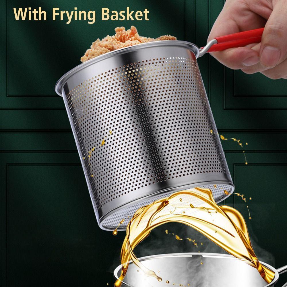 With Lid Deep Fryer with Strainer Stainless Steel Milk Warmer Pot Tempura Fryer Pan Kitchen