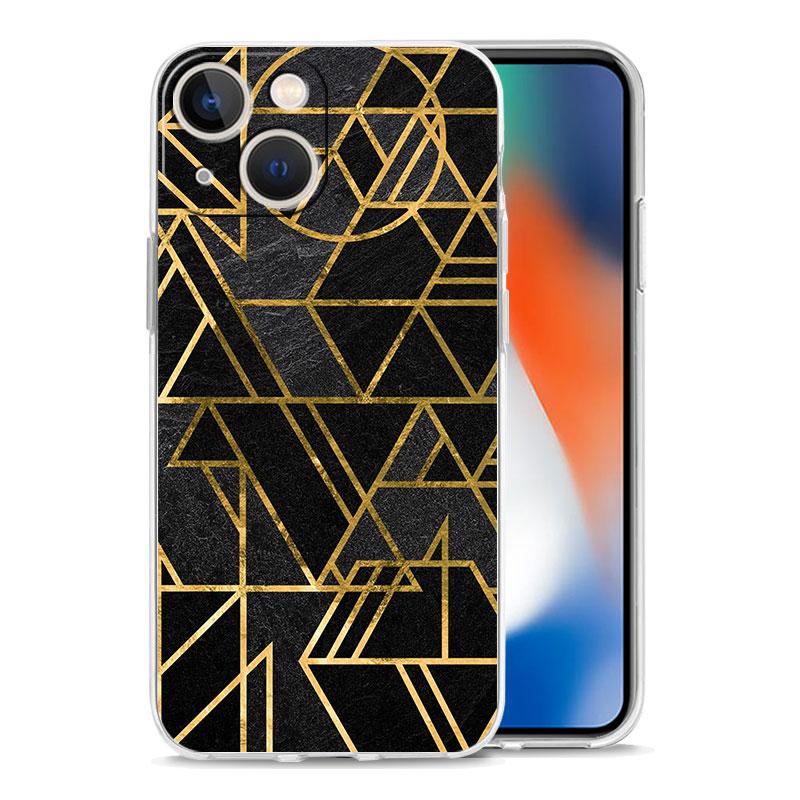 Black Gold marble tropic Luxury Transparent Phone Case For iPhone 15 14 13 12 11 Pro Max XS X XR SE 7 8 Plus Shockproof Cover