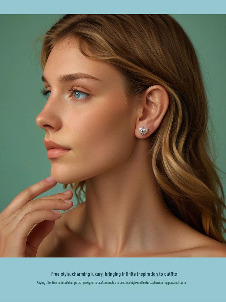 Aifle Simple Versatile S925 Sterling Silver Heart Bow Earrings for Women, Platinum-Plated, Heart-Shaped, Perfect for Commuting