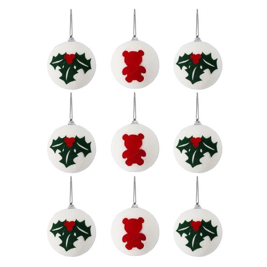 Christmas Ball Ornaments White Foam Balls with Leaf/Bear Pattern Xmas Tree Hanging Ornaments for Holiday Home Tree Decor