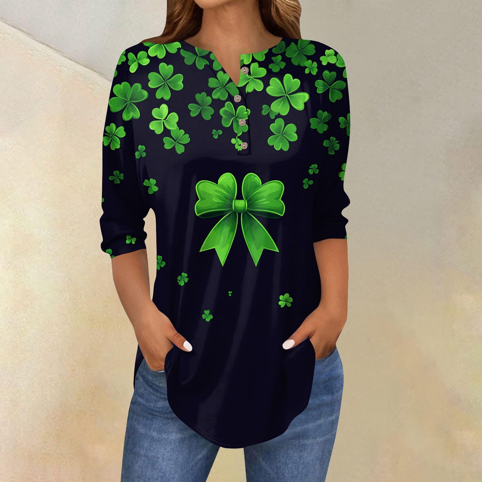 

Женские топы с рукавами 3/4, летние футболки с принтом и V-образным вырезом, повседневные базовые футболки, рубашки на пуговицах, туники, топы St. День Патрика XL