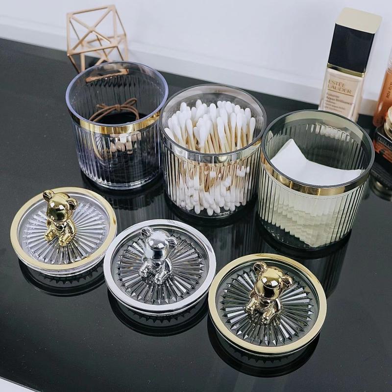 Luxury Bear Cotton Pad Organizer Bathroom Storage Box For Cotton Swabs Toothpick Cosmetics Jewelry Makeup Remover Pad Container