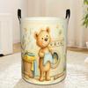 1pc Beige Bear Print Laundry Basket, for Laundry Room Additions, Shelf Baskets, Laundry Baskets