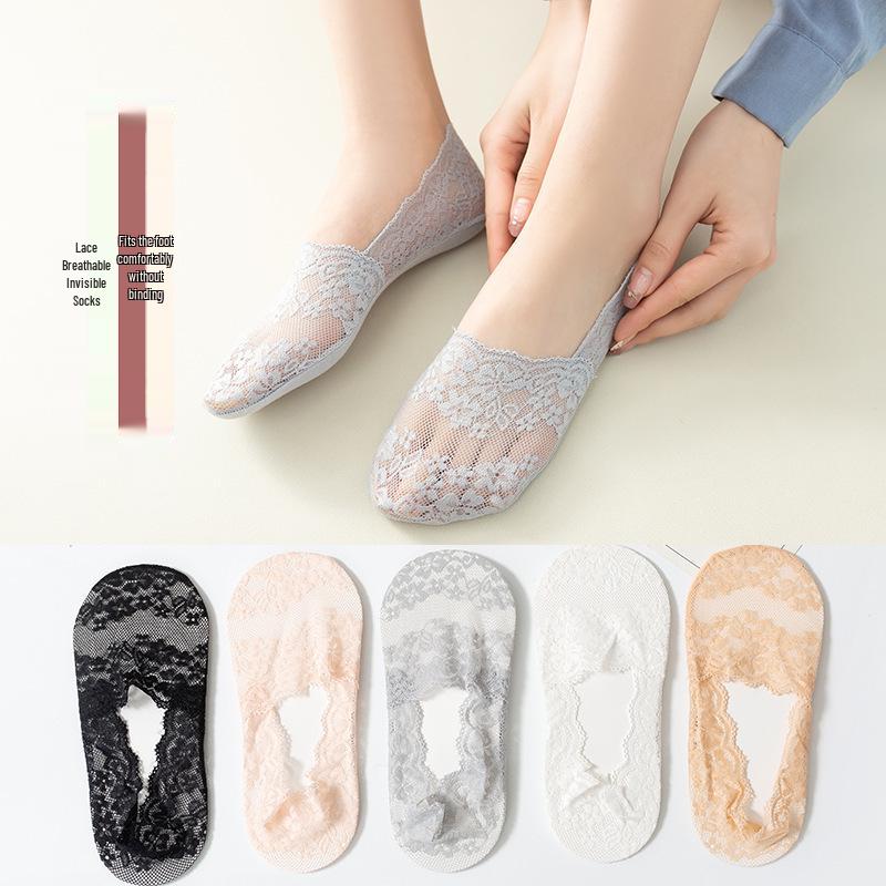 Women's Summer Lace Invisible Ankle Socks: Breathable, Antibacterial, Sweat-Absorbing, Odor-Resistant, Non-Slip.