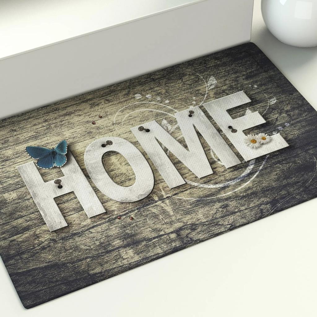 Retro Wood Grain Printed Floor Mats for Home Letter Geometric Entrance Door  Bathroom Non-slip    Decoration