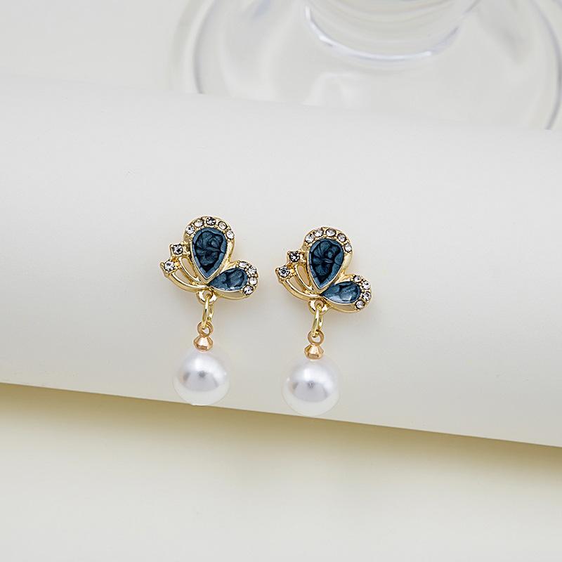 Pinkdudu Mode 3 Farbe Schmetterling Imitation Perle Ohrringe Süße Zirkon Insekt Ohrring für Frauen Schmuck Geschenke PD1397