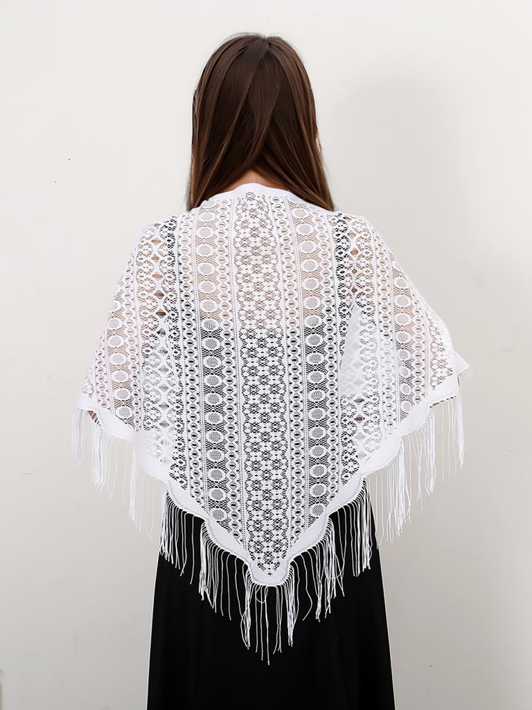 Fashion Lace Hollow Tassel Triangle Scarf Embrodiery Women Headscarf Female Spring Summer Shawls Scarves Long Veil Floral Scarf