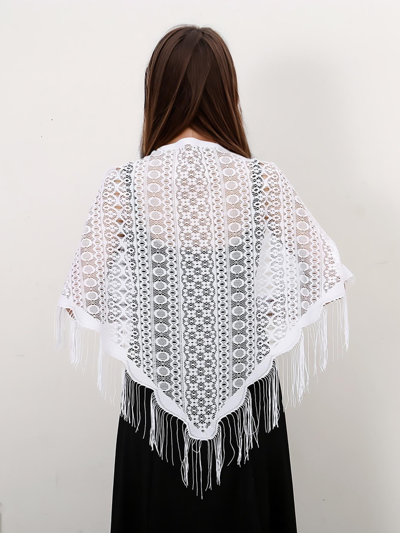 Модный Кружевной Ажурный Треугольный Шарф с Кисточками Вышивка Женский Платок на Голову Женский Весенний Летний Шарфы Платки Длинная Фата Цветочный Шарф