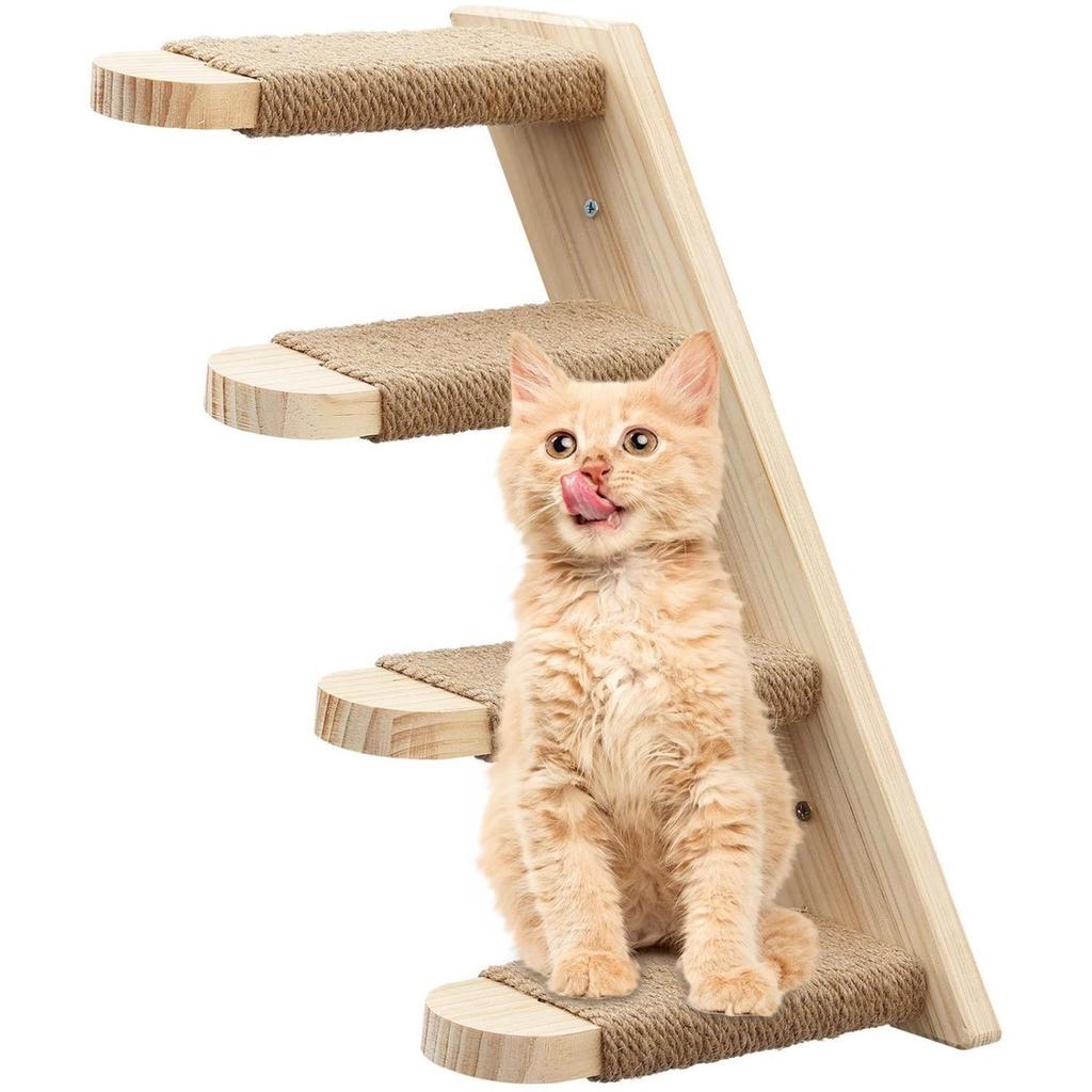 Solid Wood Wall-mounted Cat Tree Sisal Ladder  Cat Hammock Scratching Post. Suitable for Cats To Play and Rest.