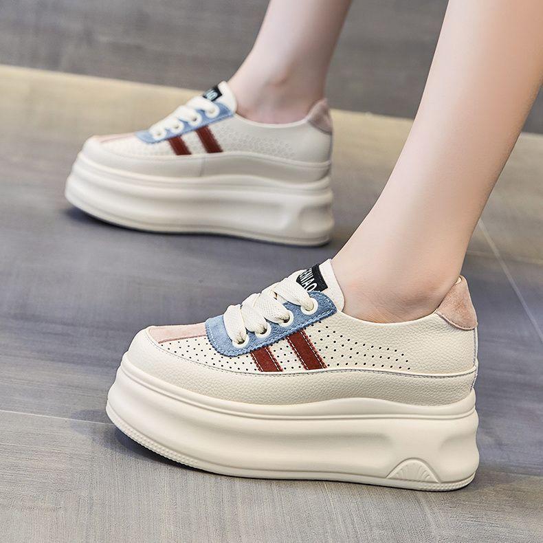 thick-soled little white shoes women's hollow breathable board shoes 2025 summer new inner height-increasing women's shoes small casual shoes