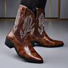 Trendy Men's High-Heeled Embroidered Chelsea Boots - Versatile Western Cowboy & Motorcycle Style