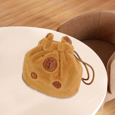 Plush Capybara Drawstring Handbag for Women Pouch Lightweight Purse Holidays