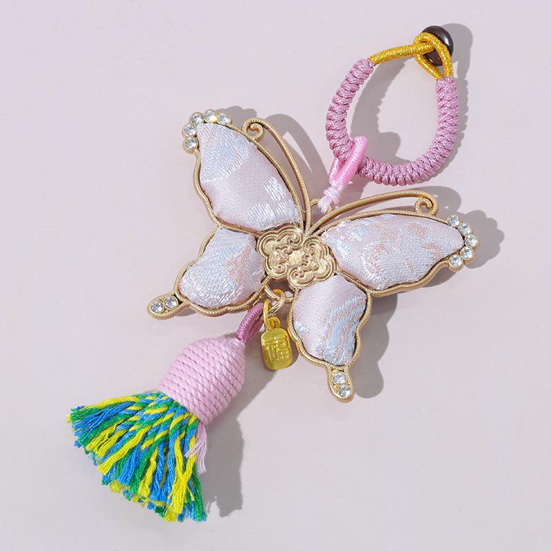 Song Brocade Butterfly Pendant: Double-Sided Embroidered Charm for Bag or Car