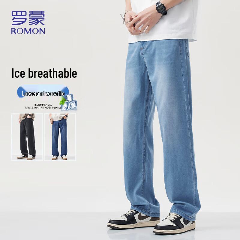 

Romon Men s Lyocell Breathable Loose Straight-Leg Jeans 32