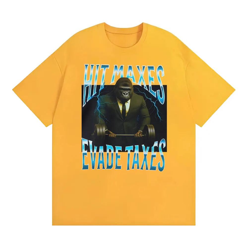 Maximales Einkommen Steuern hinterziehen Lustiges Gorilla Fitnessstudio Meme Grafik T-Shirt Herrenbekleidung Retro Klassisches T-Shirt Kurzarm T-Shirt