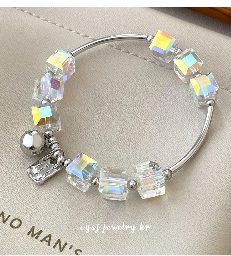 

Cuiyan Shijie Серебро 925 пробы Корейский стиль Кристалл Сахарный кубик Женский эластичный браслет из бусин 925 Silver