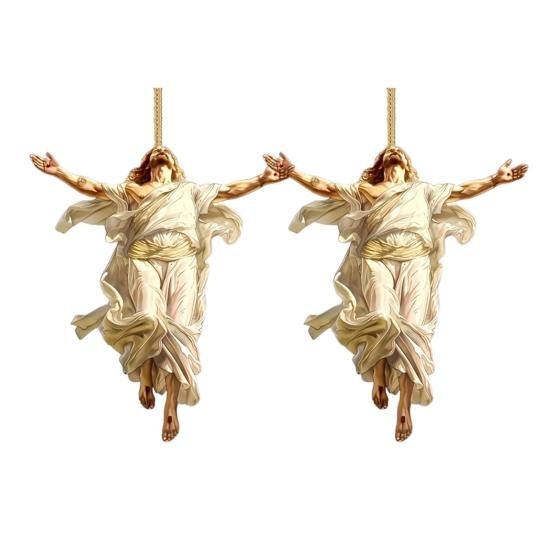 Yousheng 2D Acrylic Jesus Christ Ornament Car Rearview Mirror Hanging Decor Auto Interior Religious Gift for Christian Retro Faith Accessories