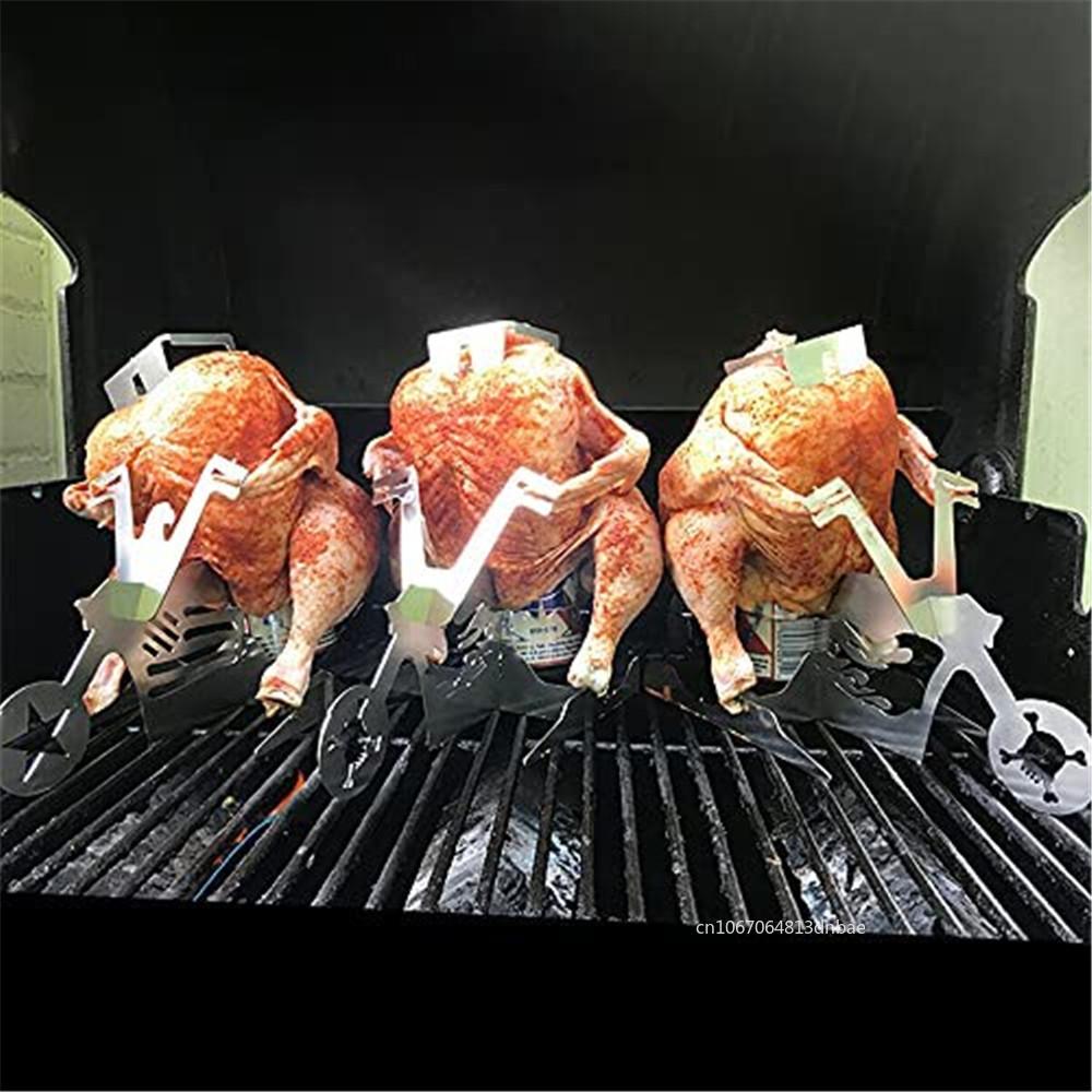 1 Set Tragbarer Hähnchenständer Bierdose Lustig Amerikanisches Motorrad BBQ Grill Edelstahl Grillrost Halter Grillwerkzeug