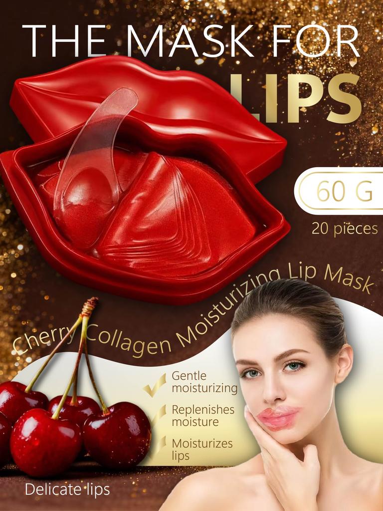 Cherry Collagen Lip Mask (20 Pieces, 60G) - Gentle Moisturizing Lip Treatment Masks