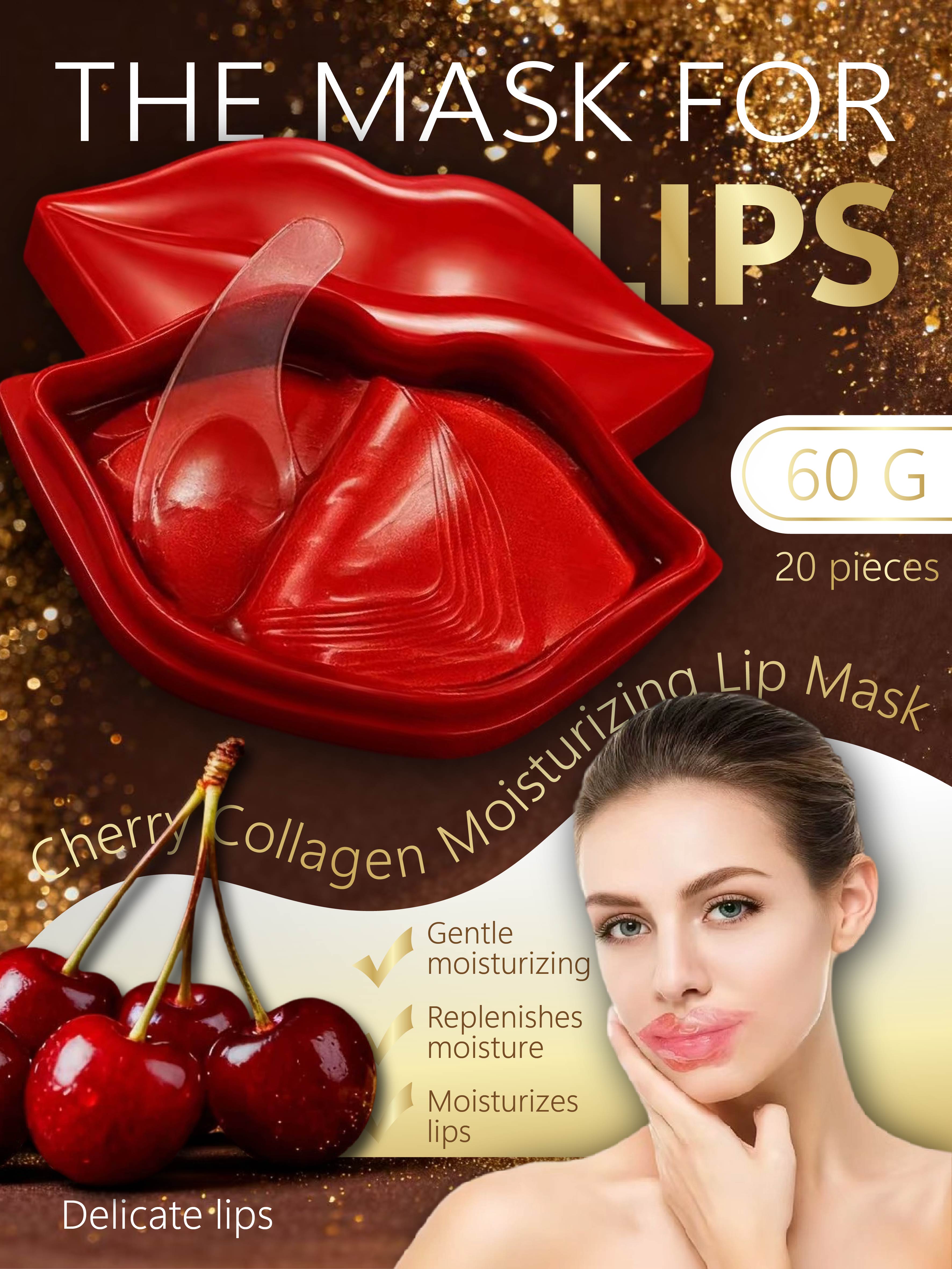 Коллагеновая маска для губ с вишней (20 Штук, 60Г) - Нежные увлажняющие маски-патчи для губ красный