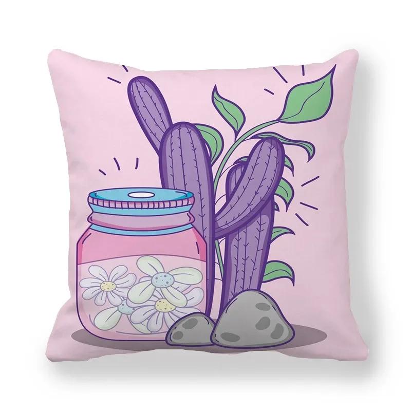 Office Sofa Car Cushion Cover Luxury Home Decor Pillow Cover Purple Hand Painted Cactus Pattern