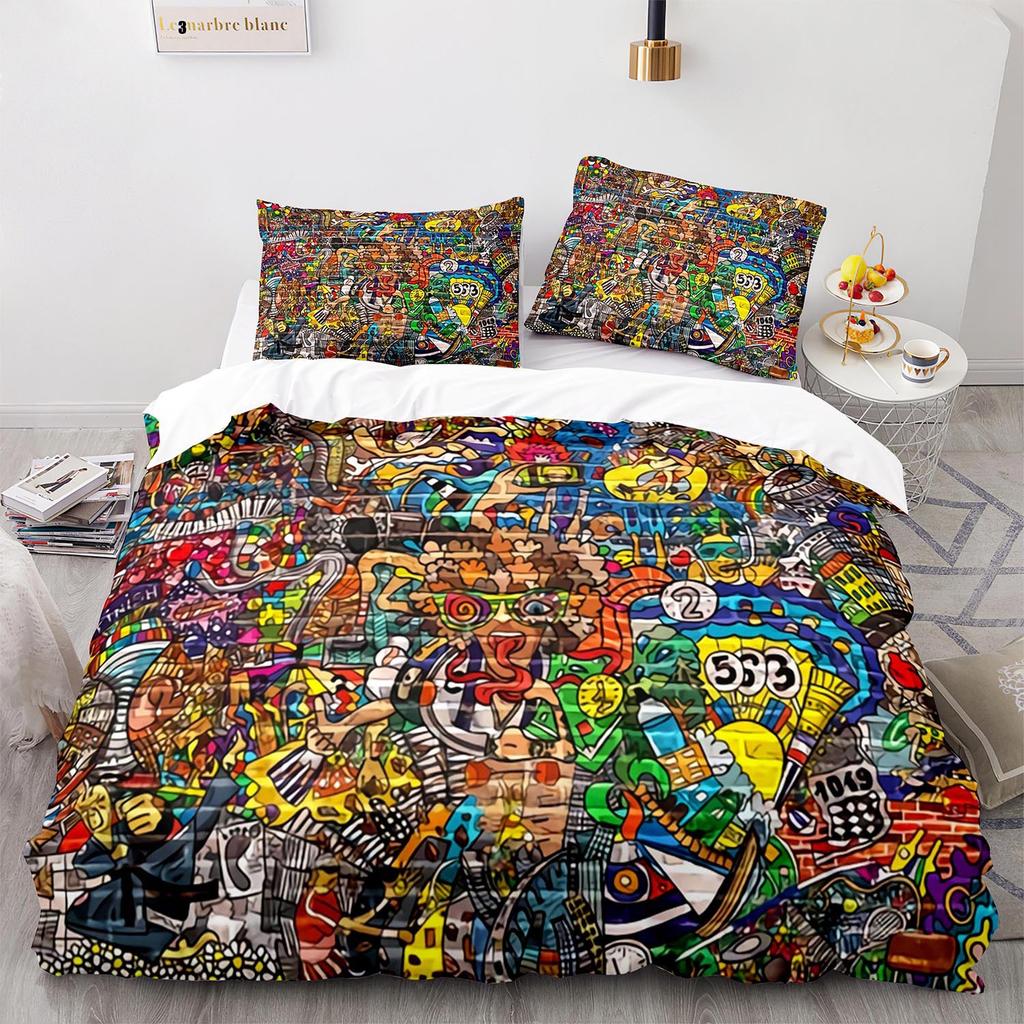 Digital Printing Three-Piece Hip Hop Graffiti Size Quilt Cover 3D