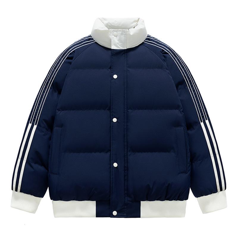 Three-stripe Contrasting Color Cotton Coat for Men and Women, New Winter Style Thickened Warm Stand-up Collar Windproof Cotton Jacket