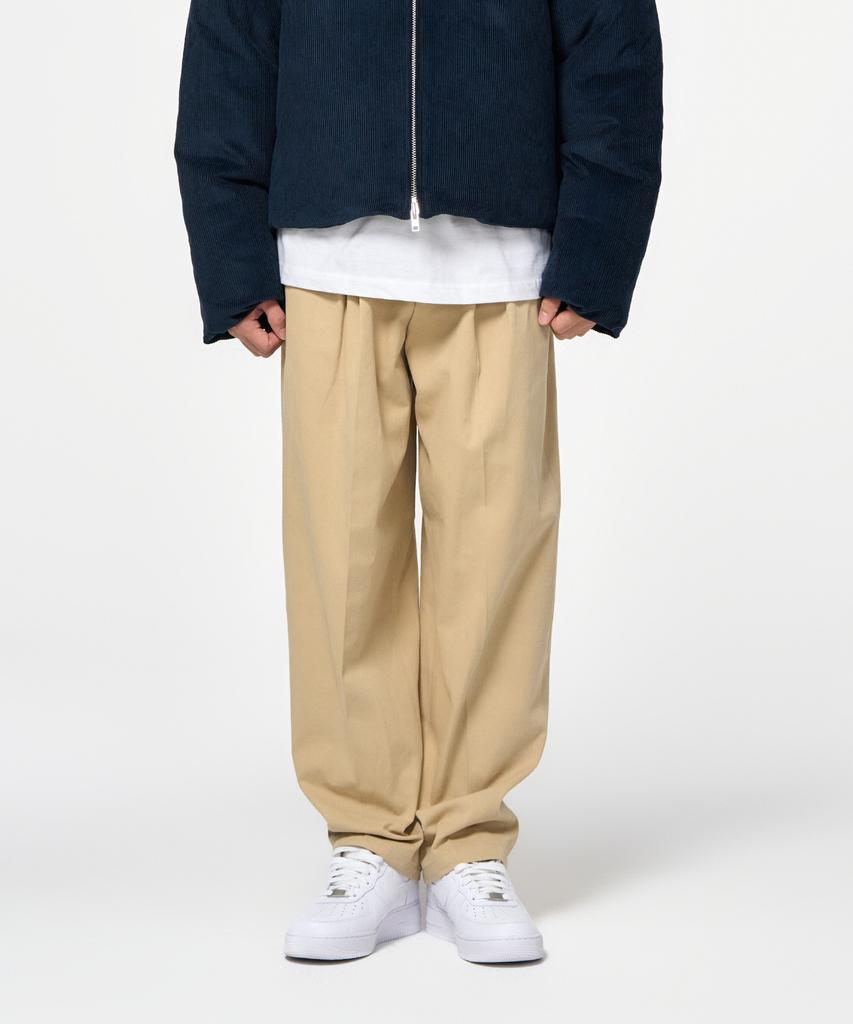 Honguseong Wide Cotton Inverted Pleats Trousers_Beige