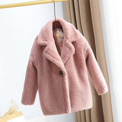 Fashion Girl Winter Jacket Fur Thick Toddler Child Warm Coat Woolen Outwear Solid Color Kids Clothes