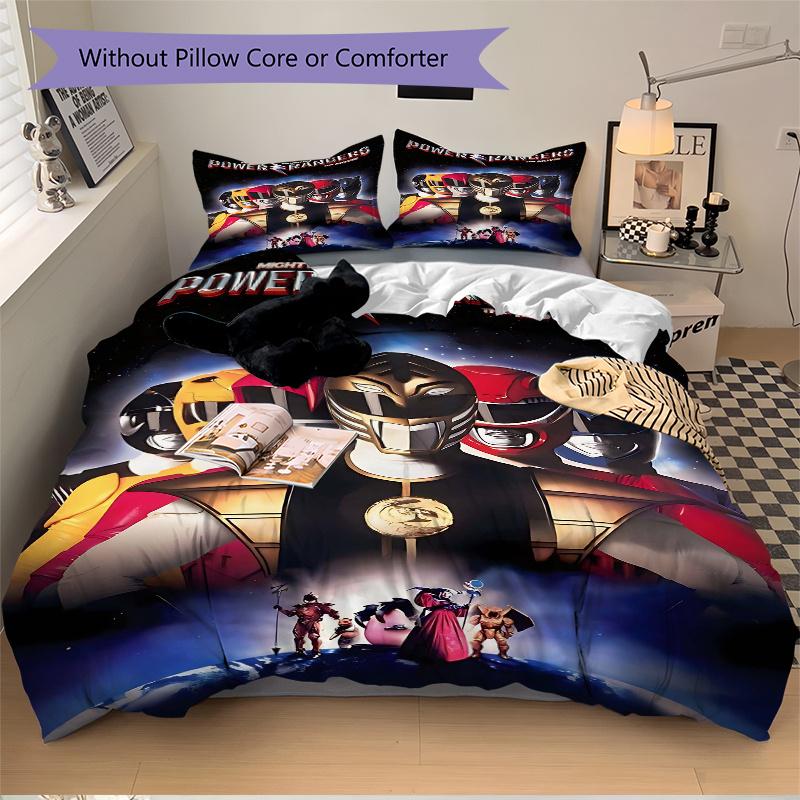 

3pcs Mighty Morphin Power Rangers Quilt Set - Soft and Comfortable Bedroom, Guest Room and Dorm Decor Bedding Set 1 Quilt Cover + 2 Pillowca 135x200cm