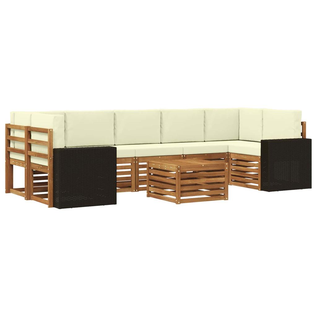 Outdoor Sofa Set 8 pcs Natural and Cream Solid Acacia Wood