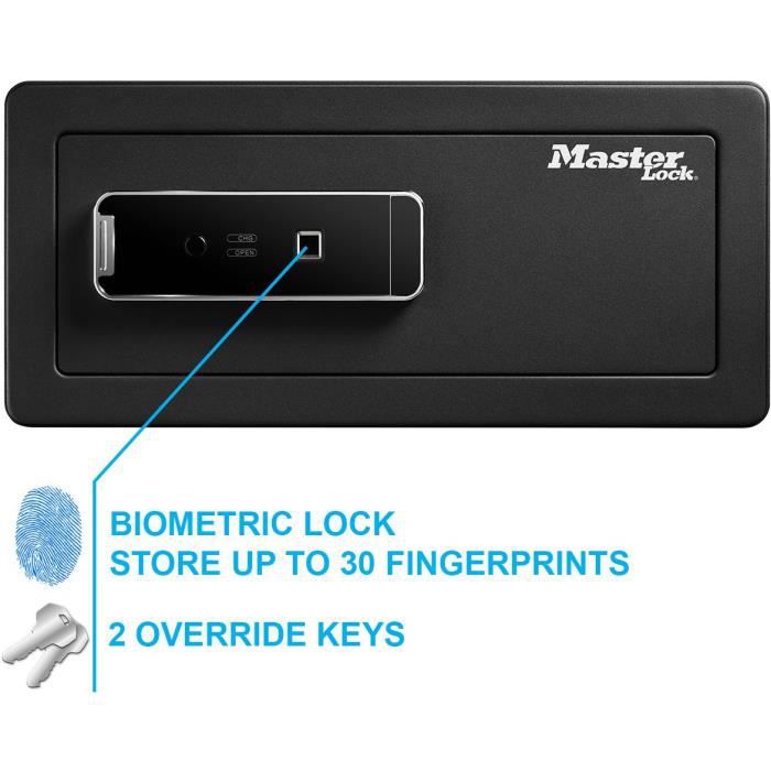 Master Lock LX110BEURHRO Coffre-fort biométrique pour protéger les biens de valeurs, Noir, 19,5 x 43 x 37 cm