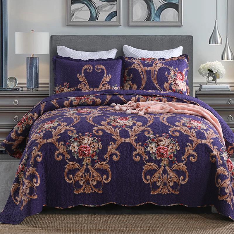 European Style Pure Cotton Twill Bedspread Set - Includes Air Conditioning Quilt and Quilted Bed Sheet