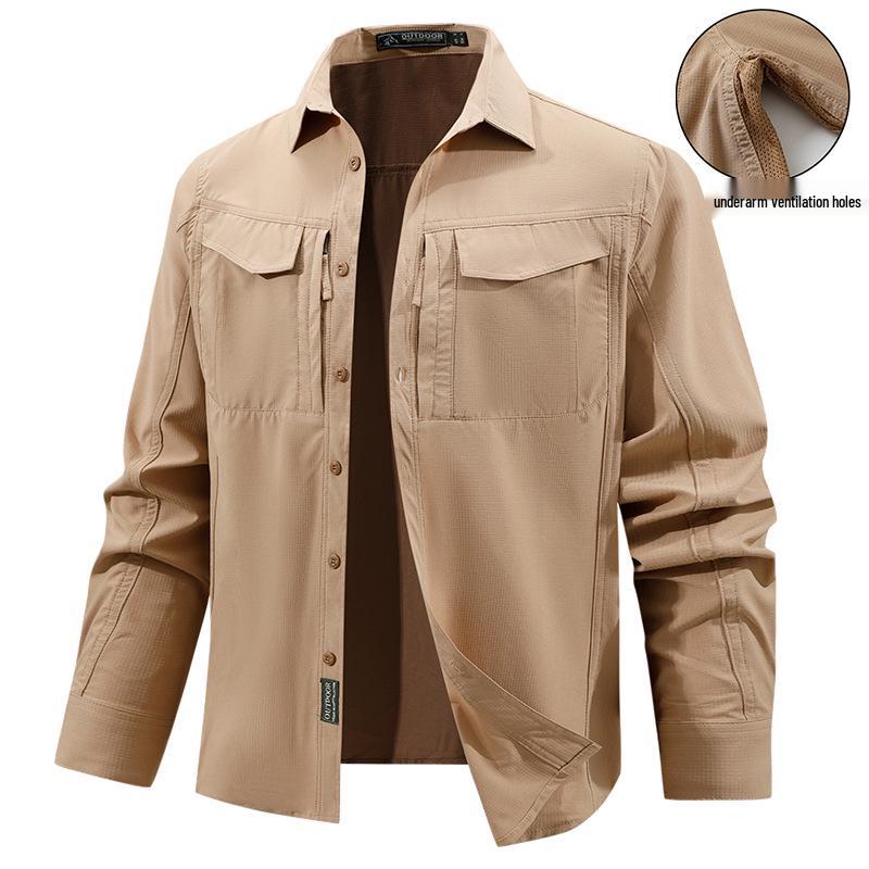 Men's Quick-Dry Mesh Underarm Long-Sleeve Tactical Shirt with Four Pockets