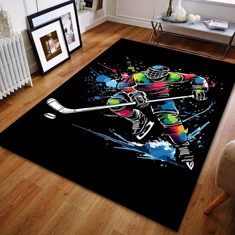 1PC Colorful Ice Hockey Player Illustration Carpet for Living Room Bedroom Sofa Home Decor Rus Non-slip Floor Mat Luxury Gift