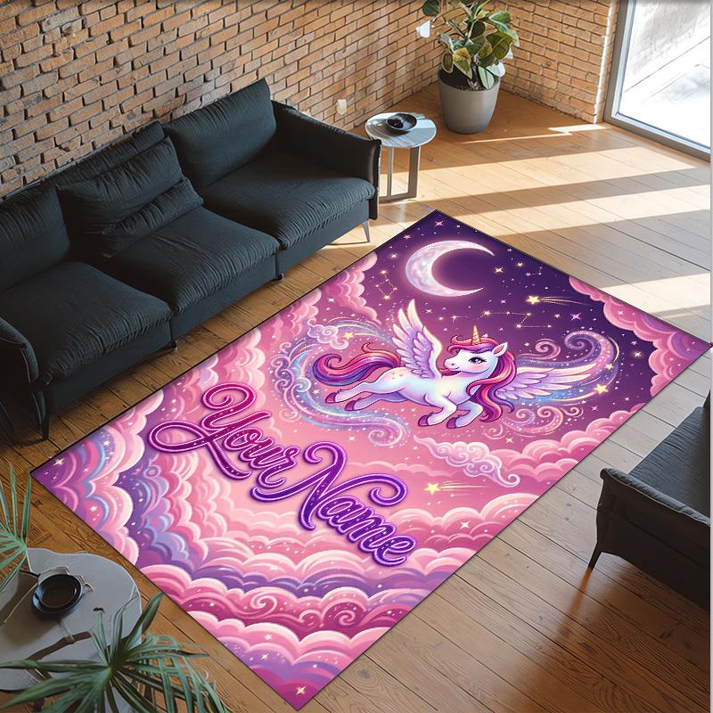 Alfombra de Suelo de Terciopelo de Cristal con Temática de Unicornio, Alfombra Cálida Personalizada con Nombre y Texto, Decoración del Hogar