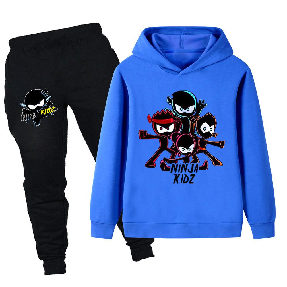 PB1172 Kids Boys Girls NINJA KIDZ Cartoon Print Long Sleeves Hoodie Trousers 2pcs/Sets