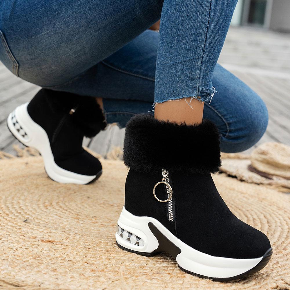 2026New Womens Winter Boots Fashion Platform Wedges Boots Winter Fur Booties Suede Casual Ankle Boot Plush Warm Snow Boots Botas
