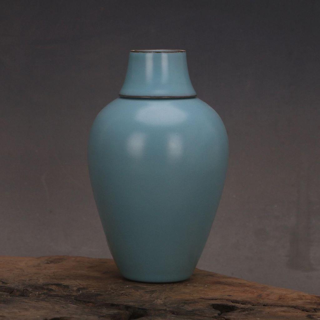 Song Dynasty Style Blue Glaze Tripod Plum Vase with Lid – Authentic-Looking Collectible Display Piece