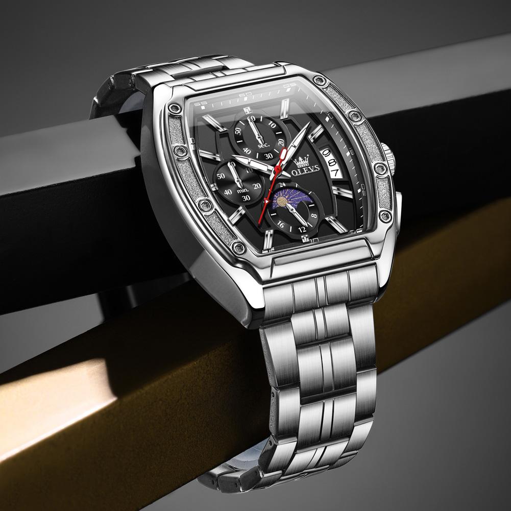 Men Watch Luxury Chronograph Quartz Watch Leather Waterproof Luminous Date Moon Phase Watches for Man Reloj