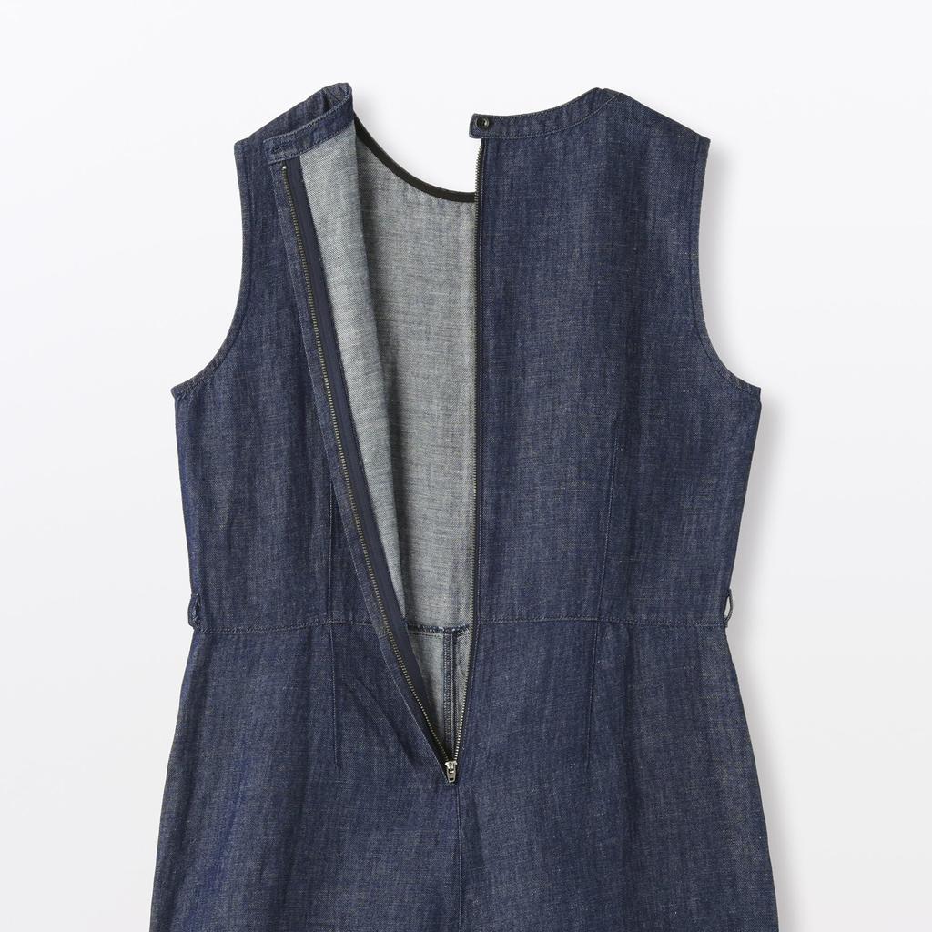 MUJI Hemp Blend Denim Size BC2N8A5S Women's Jumpsuit, Navy, XL,
